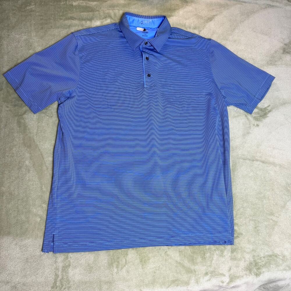 Greg Norman Play Dry Golf Polo Shirt Blue Micro Stripe Performance Mens L